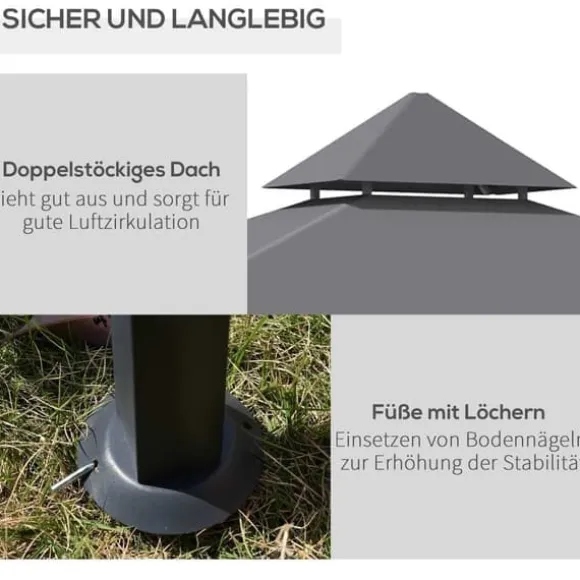 Grillpavillon 245x148x252 cm, flammehæmmende dobbelttag, grå – til altan & have