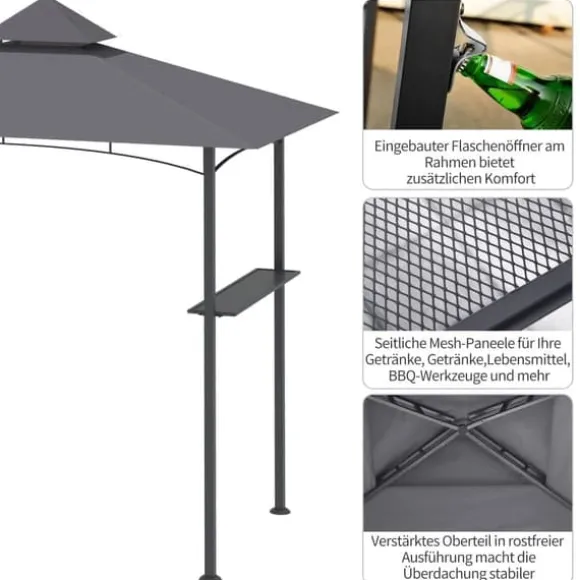 Grillpavillon 245x148x252 cm, flammehæmmende dobbelttag, grå – til altan & have