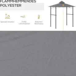 Grillpavillon 245x148x252 cm, flammehæmmende dobbelttag, grå – til altan & have