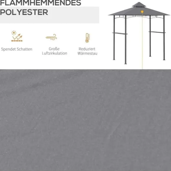 Grillpavillon 245x148x252 cm, flammehæmmende dobbelttag, grå – til altan & have
