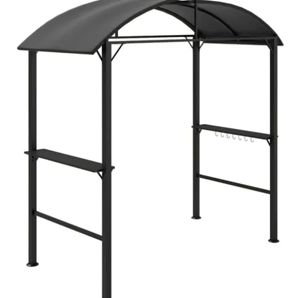 Grillpavillon 233x110x235 cm, vindtæt med dobbelt tag og hylder, UV-beskyttelse, stål, mørkegrå