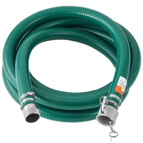 Grøn sugeslange 2 i x 20 fod, høj kvalitet, komplet fittings, holdbar og fleksibel til industrielt brug.
