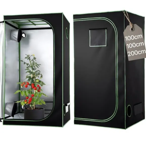 Grow Telt - Indendørs Plantetelt - 100x100x200 cm - 600D Højreflekterende Mylar - Observationsvindue - Aftagelig Gulvbakke - Robust Lynlås
