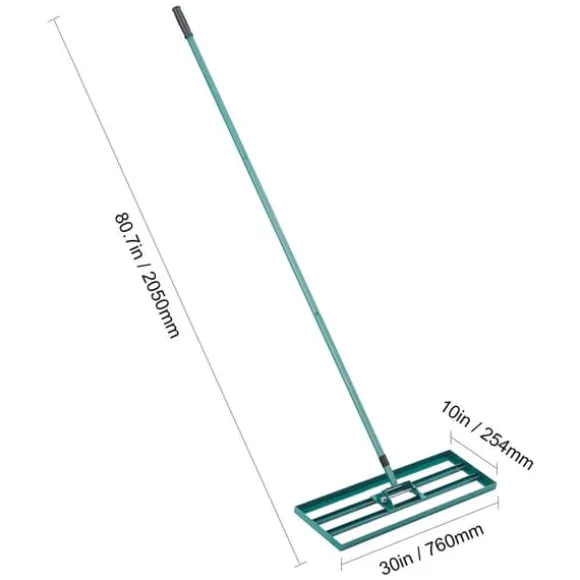 Græsplanenivelleringsrive, kraftig 36 tommer x 10 tommer design, 78 tommer stål forlænget håndtag., 10x30 tommer