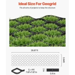 Grusgitter, 8200x1200 mm, 50 mm dybde, Permeabel jordstabilisering, HDPE