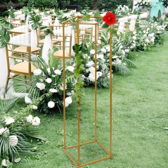 Guld metal blomsterstander, søjle til bryllupsbaggrund & plantehylde, 180 cm