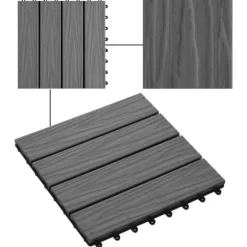 Gulve - Living 11 stk. terrassefliser med prægning 30x30 cm 1 m2 WPC grå