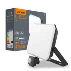 Halogen projektør PIR bevægelsessensor 50W neutralt lys 5000K 4750lm IP65 FLOOD Videx