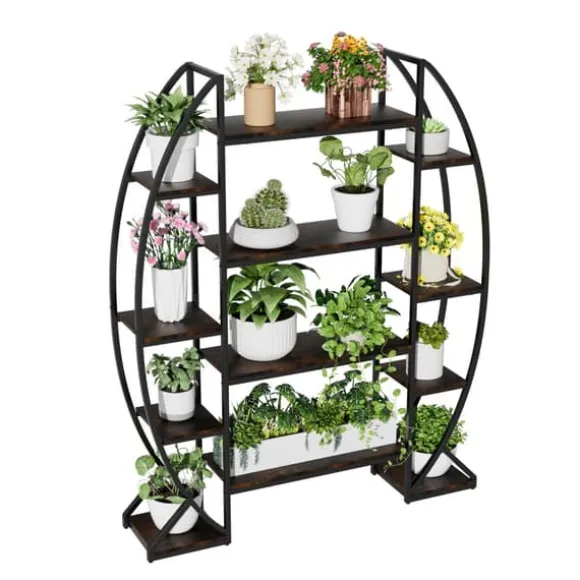 Halvmåne plantehylde - Blomsterstativ/stigehylde - 5 Niveauer - Metal - Med Lys - XL - Inde/Ude - Orange