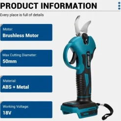 Havebeskærer - Batteridrevet beskæringssaks - 18V - 2 Batterier - Børsteløs Motor - 50 mm Skærediameter - Klinge i Højkulstofstål - EU-Stik - Rød/Sort | CDON