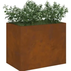 Haveblomsterkrukke i stål - Vejrbestandig | Størrelse: 50x32x40 cm | Farve: Brun