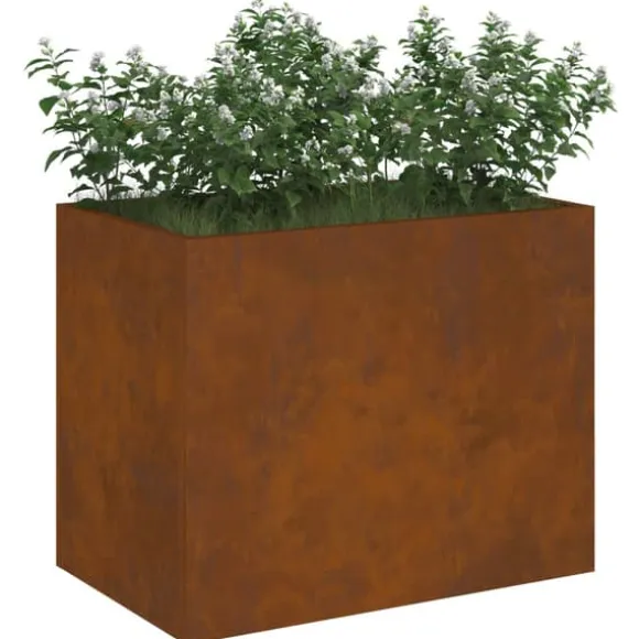 Haveblomsterkrukke i stål - Vejrbestandig | Størrelse: 50x32x40 cm | Farve: Brun
