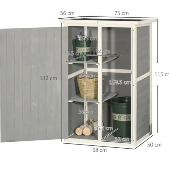 Havebod i træ 75×56×115 cm med hyldeplan, sort/grå/hvid