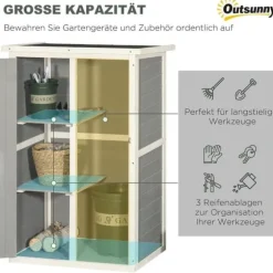 Havebod i træ 75×56×115 cm med hyldeplan, sort/grå/hvid