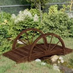 Havebro i massivt fyrretræ med halve hjul - Træbro | Størrelse: 99x50x38 cm