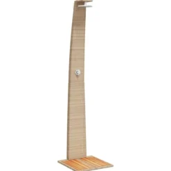 Havebruser i polyrattan med akacietræ - Fritstående udendørs bruser | Størrelse: 55x60x224 cm | Farve: Beige