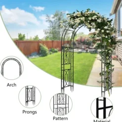 Havebue & Espalier - Gotisk Bue - 216 cm Høj - Pulverlakeret Jern - Til Klatreplanter & Bryllup - Udendørs - Sort