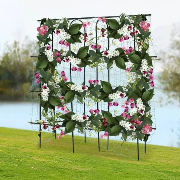 Havebue - Espalier med net - Rustbestandigt stål & PE - Mål 180×30×180 cm - Rør Ø16 mm - Til klatreplanter - Sort