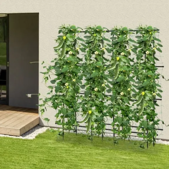 Havebue - Espalier med net - Rustbestandigt stål & PE - Mål 180×30×180 cm - Rør Ø16 mm - Til klatreplanter - Sort