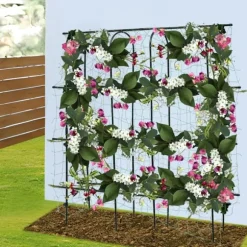 Havebue - Espalier med net - Rustbestandigt stål & PE - Mål 180×30×180 cm - Rør Ø16 mm - Til klatreplanter - Sort