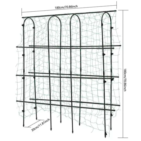Havebue - Espalier med net - Rustbestandigt stål & PE - Mål 180×30×180 cm - Rør Ø16 mm - Til klatreplanter - Sort