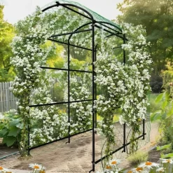 Havebue Espalier - Metal Plantestativ - 160 cm Høj - Pulverlakeret - Til Klatreplanter & Agurker - Udendørs Bue/Tunnel - Hvid