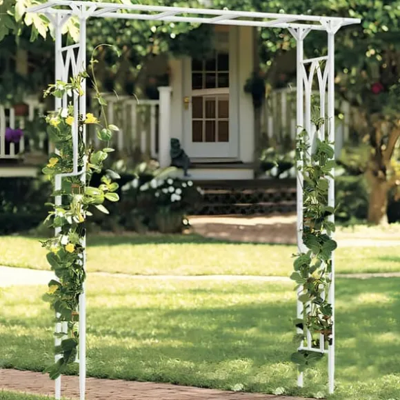 Havebue Pergola - Metalspalier - PVC-belagt ramme - Ekstra robust til udendørs brug - Til klatreplanter og bryllup - Hvid