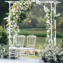 Havebue Pergola - Metalspalier - PVC-belagt ramme - Ekstra robust til udendørs brug - Til klatreplanter og bryllup - Hvid