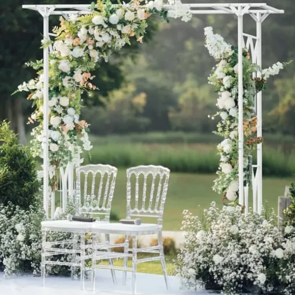Havebue Pergola - Metalspalier - PVC-belagt ramme - Ekstra robust til udendørs brug - Til klatreplanter og bryllup - Hvid