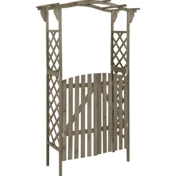 Havebuer, espalierer & pergolaer - Living pergola med låge 116x40x204 cm massivt grantræ grå