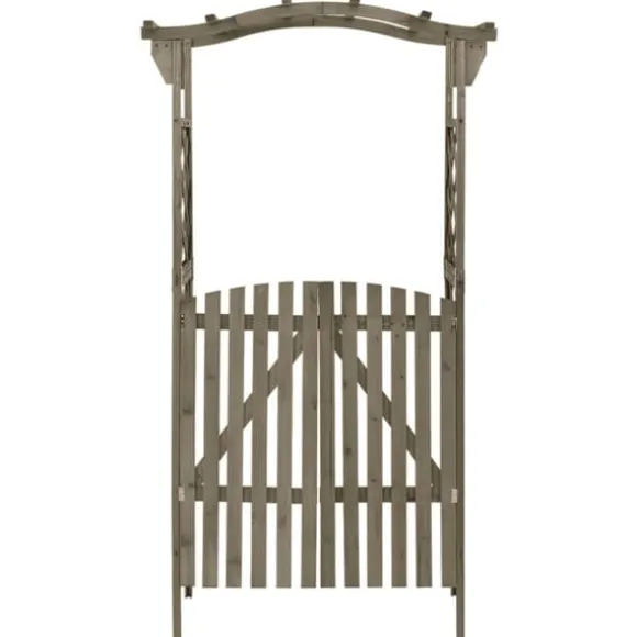 Havebuer, espalierer & pergolaer - Living pergola med låge 116x40x204 cm massivt grantræ grå