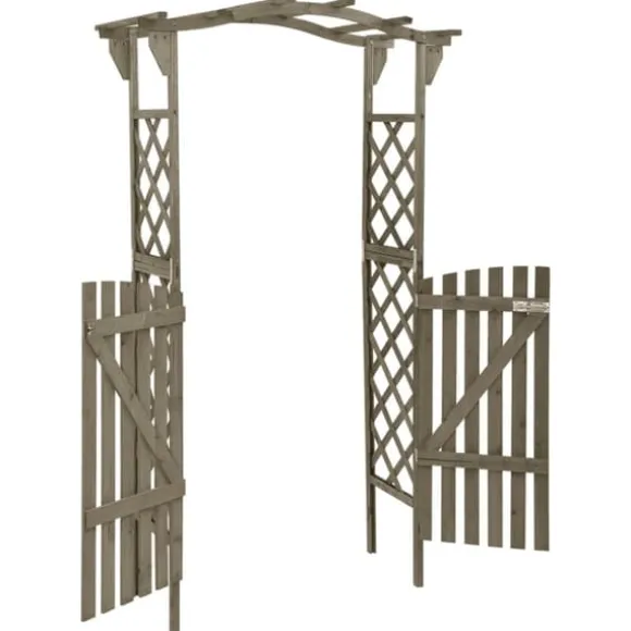 Havebuer, espalierer & pergolaer - Living pergola med låge 116x40x204 cm massivt grantræ grå