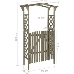 Havebuer, espalierer & pergolaer - Living pergola med låge 116x40x204 cm massivt grantræ grå