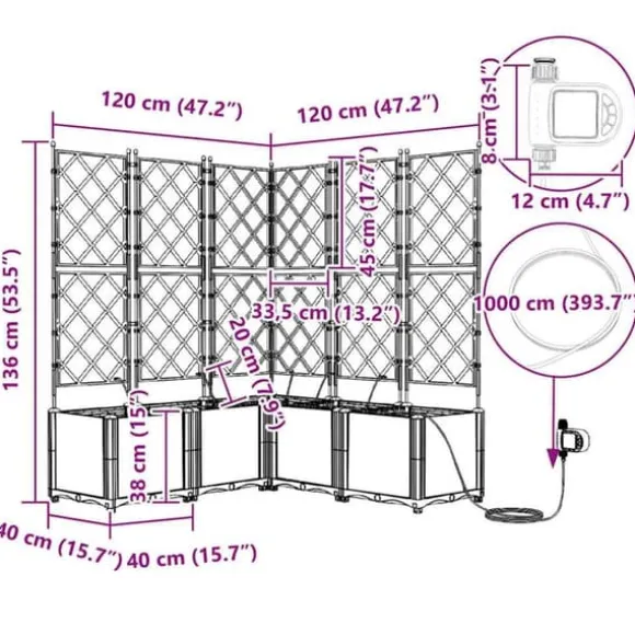 Havedåse med automatisk vanding - Plantekasse i stål | Farve: Grå | Størrelse: 120x120x142 cm
