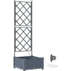 Havedåse med automatisk vanding - Rektangulær plantekasse i stål | Farve: Lysegrå | Størrelse: 40x40x126 cm