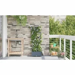 Havedåse med automatisk vanding - Rektangulær plantekasse i stål | Farve: Lysegrå | Størrelse: 40x40x126 cm