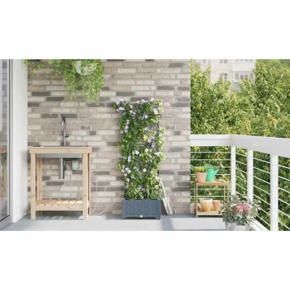 Havedåse med automatisk vanding - Rektangulær plantekasse i stål | Farve: Lysegrå | Størrelse: 40x40x126 cm