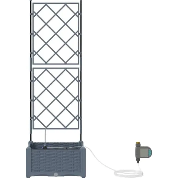 Havedåse med automatisk vanding - Rektangulær plantekasse i stål | Farve: Lysegrå | Størrelse: 40x40x126 cm