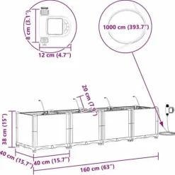Havedåse med automatisk vanding - Moderne plantekasse i stål | Størrelse: 160x40x37,5 cm | Farve: Brun