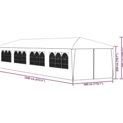 Havefesttelt 3x12 m - Hvid UV-resistent og vandafvisende | Størrelse: 3 x 12 m