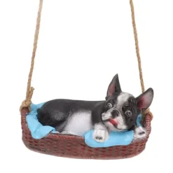 Havehundestatue Udendørs Harpiks Gynge Ornament Hængende Dekoration Hjem Bulldog Dyr Gave Sort