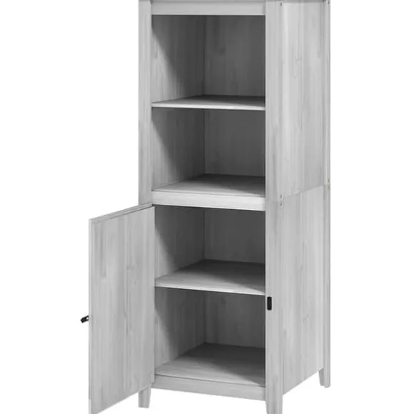 Havekabinet i træ 60×60×160 cm, aflåseligt med hylder, vejrbestandigt redskabsskur, lysegrå