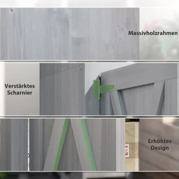 Havekabinet i træ 60×60×160 cm, aflåseligt med hylder, vejrbestandigt redskabsskur, lysegrå