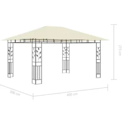 Havemøbler pavillon med myggenet og solcelledrevne LED-lys | Farve: Creme | Størrelse: 4x3x2,73 m