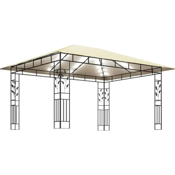 Havemøbler pavillon med myggenet og solcelledrevne LED-lys | Farve: Creme | Størrelse: 4x3x2,73 m