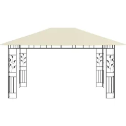 Havemøbler pavillon med myggenet og solcelledrevne LED-lys | Farve: Creme | Størrelse: 4x3x2,73 m