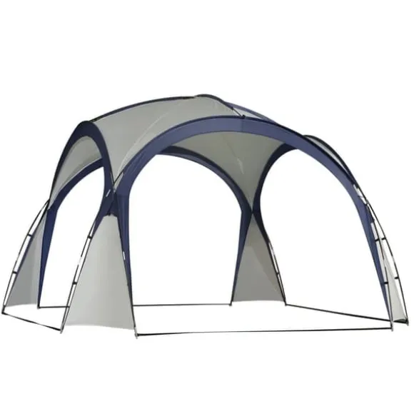 Have-/partytelt 3,5×3,5×2,3 m, solbeskyttelse, glasfiber & polyester, creme/blå