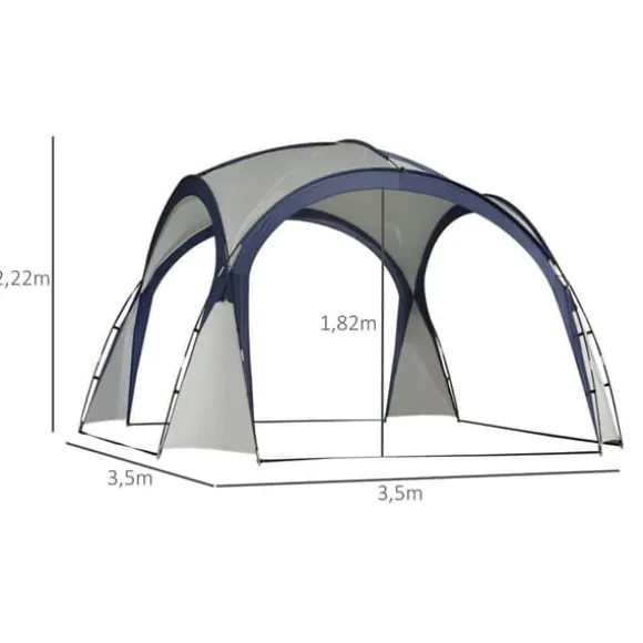 Have-/partytelt 3,5×3,5×2,3 m, solbeskyttelse, glasfiber & polyester, creme/blå