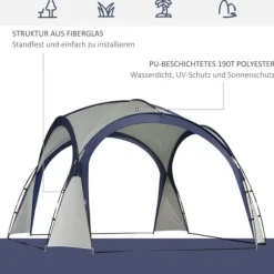 Have-/partytelt 3,5×3,5×2,3 m, solbeskyttelse, glasfiber & polyester, creme/blå