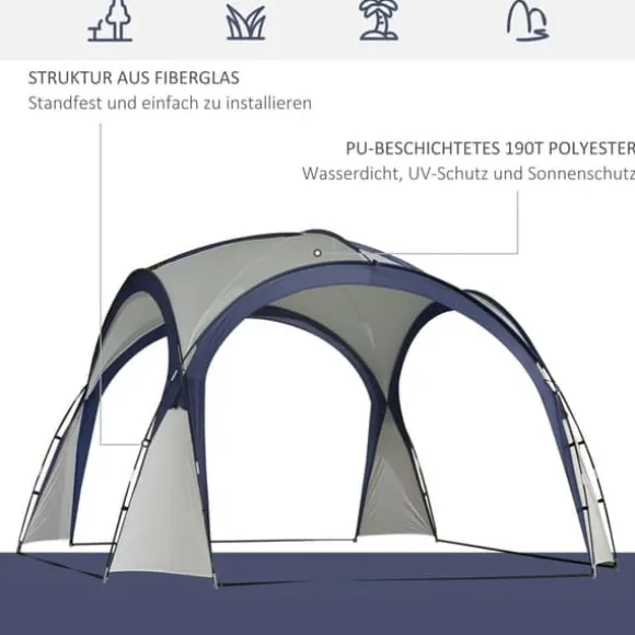Have-/partytelt 3,5×3,5×2,3 m, solbeskyttelse, glasfiber & polyester, creme/blå